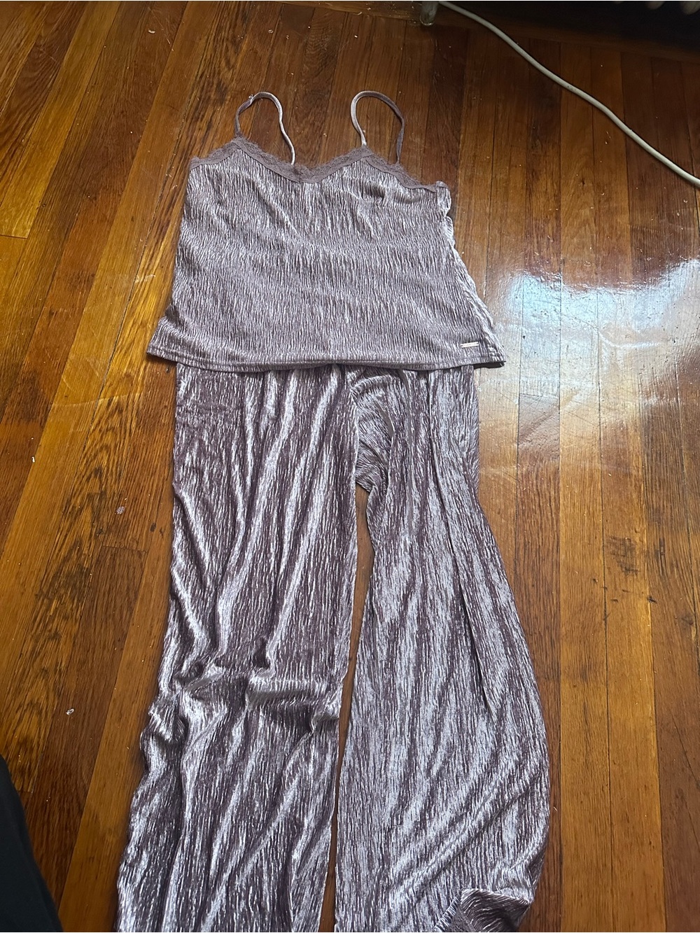 Danskin Metallic Taupe Pleated Cami & Wide-Leg Pajama Set